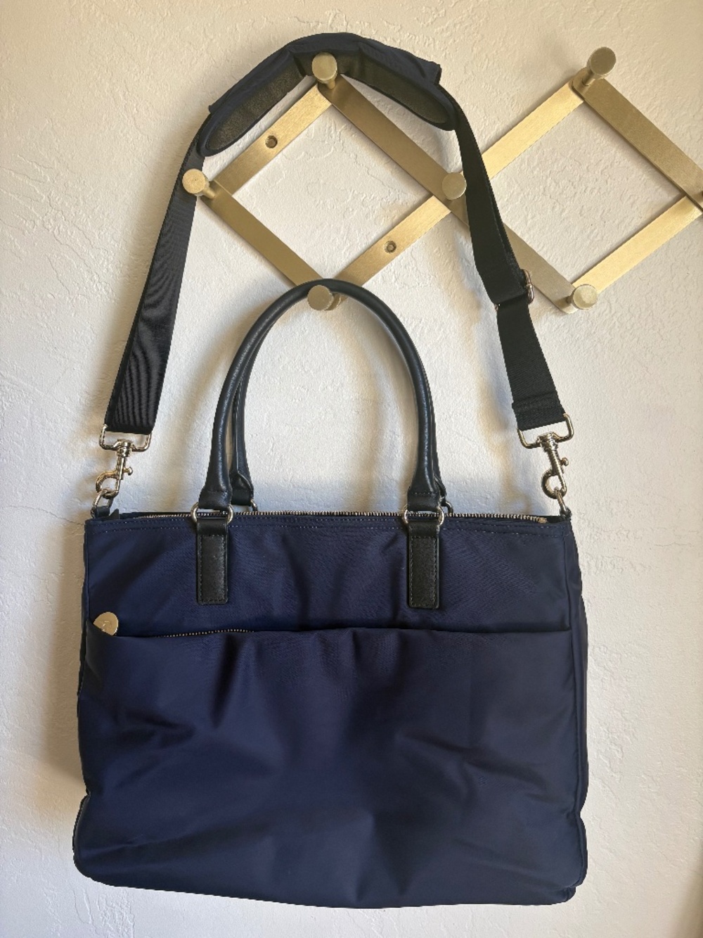 LO & SONS Brookline Women's Laptop Tote Bag Navy Gold Hardware